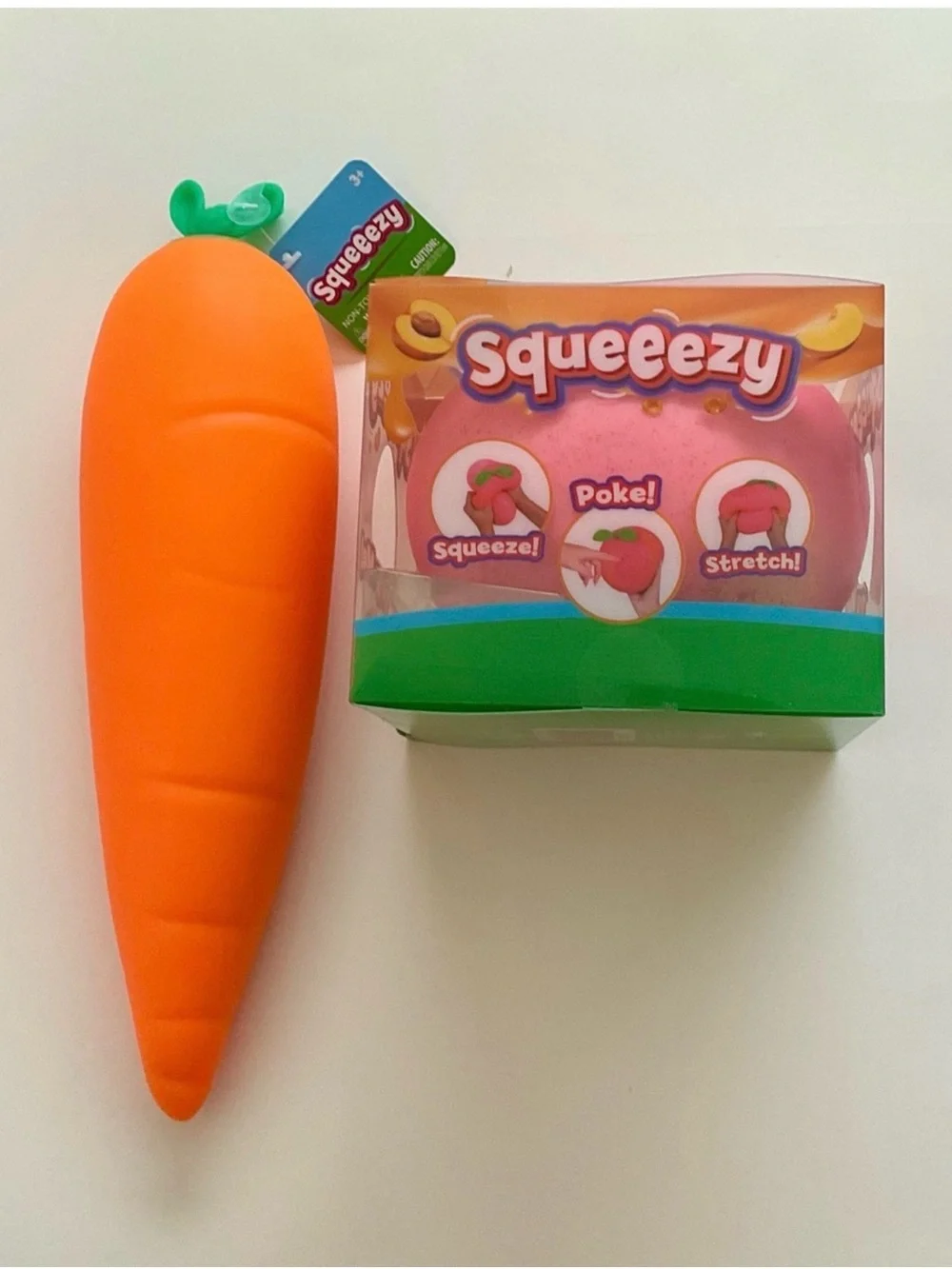 NEW Lot 2 XL Peach Squeezy & XL Carrot Squeezy by Sunny Days Bundle 2 Squishies